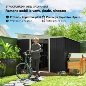 Magazie de Gradina Outsunny cu Usa Glisanta si Orificii de Aerisire, din Otel Galvanizat, 345x280.5x169-201 cm, Negru 
