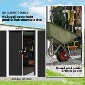 Magazie de Gradina Outsunny cu Usa Glisanta si Orificii de Aerisire, din Otel Galvanizat, 345x280.5x169-201 cm, Negru 