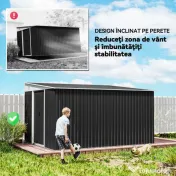 Magazie de Gradina Outsunny cu Usa Glisanta si Orificii de Aerisire, din Otel Galvanizat, 345x280.5x169-201 cm, Negru 