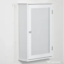 kleankin Dulap de Baie cu Oglindă – Dulap cu Oglindă – Dulap pentru WC – 1 Ușă, 2 Rafturi – MDF Alb și Sticlă | Aosom Romania