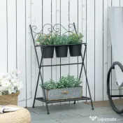 Outsunny Suport Metalic Pliabil pentru Plante, 3 Ghivece Incluse, Design Compact, 47x37x78.5 cm, Negru | Aosom Romania