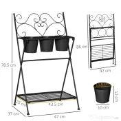 Outsunny Suport Metalic Pliabil pentru Plante, 3 Ghivece Incluse, Design Compact, 47x37x78.5 cm, Negru | Aosom Romania