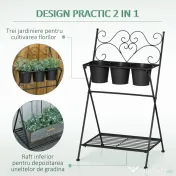 Outsunny Suport Metalic Pliabil pentru Plante, 3 Ghivece Incluse, Design Compact, 47x37x78.5 cm, Negru | Aosom Romania