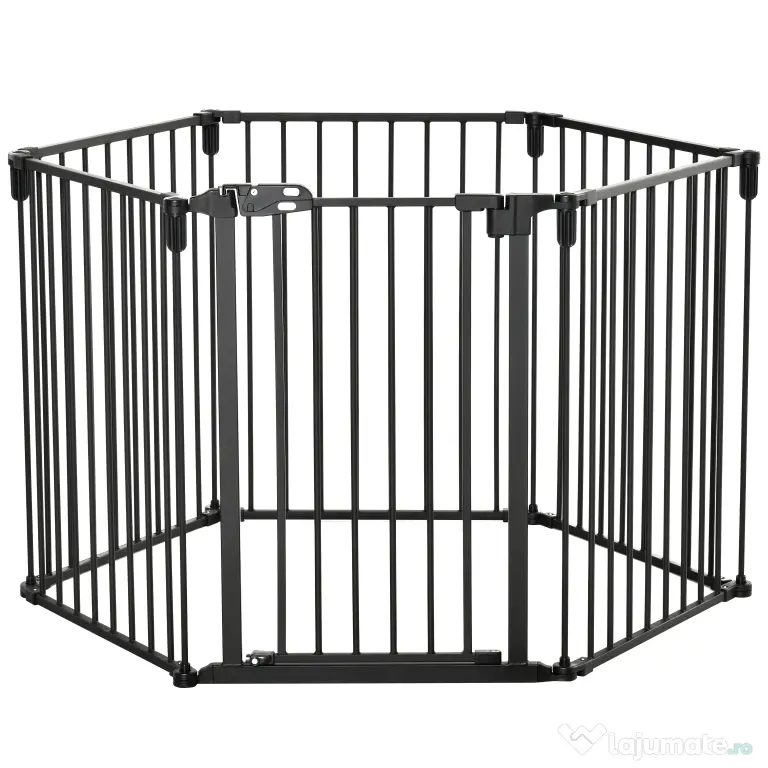 PawHut Poartă de Siguranță Pliabilă cu 6 Secțiuni pentru Câini cu Sistem Automat de Blocare și Închidere, 362,5x2x76 cm, Negru | Aosom Romania