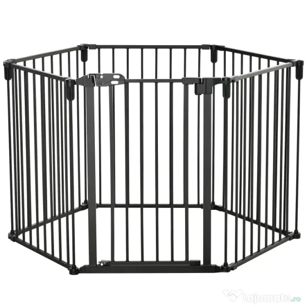 PawHut Poartă de Siguranță Pliabilă cu 6 Secțiuni pentru Câini cu Sistem Automat de Blocare și Închidere, 362,5x2x76 cm, Negru | Aosom Romania
