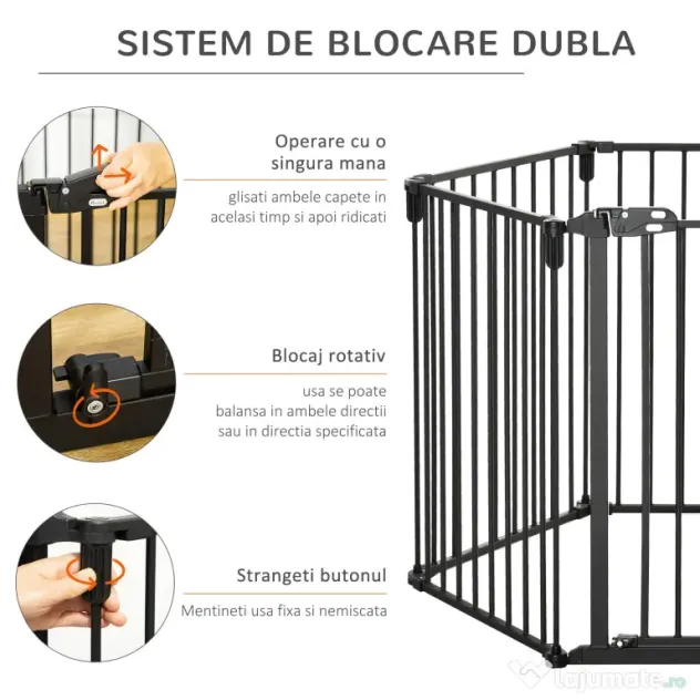 PawHut Poartă de Siguranță Pliabilă cu 6 Secțiuni pentru Câini cu Sistem Automat de Blocare și Închidere, 362,5x2x76 cm, Negru | Aosom Romania