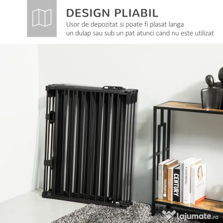 PawHut Poartă de Siguranță Pliabilă cu 6 Secțiuni pentru Câini cu Sistem Automat de Blocare și Închidere, 362,5x2x76 cm, Negru | Aosom Romania