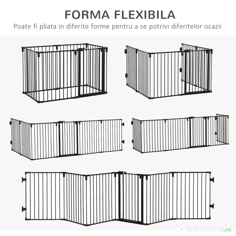 PawHut Poartă de Siguranță Pliabilă cu 6 Secțiuni pentru Câini cu Sistem Automat de Blocare și Închidere, 362,5x2x76 cm, Negru | Aosom Romania