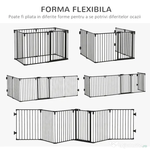 PawHut Poartă de Siguranță Pliabilă cu 6 Secțiuni pentru Câini cu Sistem Automat de Blocare și Închidere, 362,5x2x76 cm, Negru | Aosom Romania