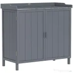 Outsunny Dulap de Exterior din Lemn cu Suprafață din Metal și 2 Rafturi pentru Unelte, 98x48x95,5 cm, Gri