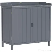 Outsunny Dulap de Exterior din Lemn cu Suprafață din Metal și 2 Rafturi pentru Unelte, 98x48x95,5 cm, Gri 
