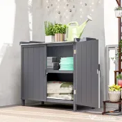 Outsunny Dulap de Exterior din Lemn cu Suprafață din Metal și 2 Rafturi pentru Unelte, 98x48x95,5 cm, Gri 