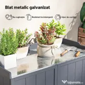 Outsunny Dulap de Exterior din Lemn cu Suprafață din Metal și 2 Rafturi pentru Unelte, 98x48x95,5 cm, Gri 