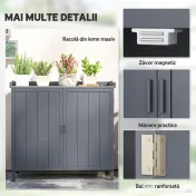 Outsunny Dulap de Exterior din Lemn cu Suprafață din Metal și 2 Rafturi pentru Unelte, 98x48x95,5 cm, Gri 