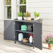 Outsunny Dulap de Exterior din Lemn cu Suprafață din Metal și 2 Rafturi pentru Unelte, 98x48x95,5 cm, Gri 