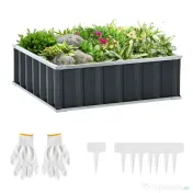 Outsunny Pat de Gradina Inaltat din Otel, Baza Deschisa si Asamblare fara Utilizarea Sculelor, 90x90x30cm 