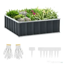 Outsunny Pat de Gradina Inaltat din Otel, Baza Deschisa si Asamblare fara Utilizarea Sculelor, 90x90x30cm