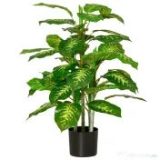 Homcom Planta Artificiala Verde Ø17×14,5 cm – Ghiveci Negru Interior/Exterior 