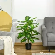 Homcom Planta Artificiala Verde Ø17×14,5 cm – Ghiveci Negru Interior/Exterior 