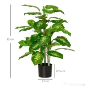 Homcom Planta Artificiala Verde Ø17×14,5 cm – Ghiveci Negru Interior/Exterior 