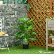 Homcom Planta Artificiala Verde Ø17×14,5 cm – Ghiveci Negru Interior/Exterior 
