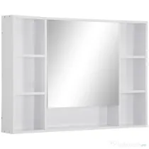 Kleankin Dulap cu Oglindă pentru Baie, Spațiu de Depozitare cu Rafturi, 100x15x70cm, Design Modern, Alb | Aosom Romania