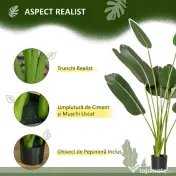 HOMCOM Bananier Artificial 160 cm cu Ghiveci și 10 Frunze Realiste, Plantă Artificială Tropicală pentru Decorațiuni Interioare și Exterioare, Verde 