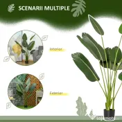 HOMCOM Bananier Artificial 160 cm cu Ghiveci și 10 Frunze Realiste, Plantă Artificială Tropicală pentru Decorațiuni Interioare și Exterioare, Verde 