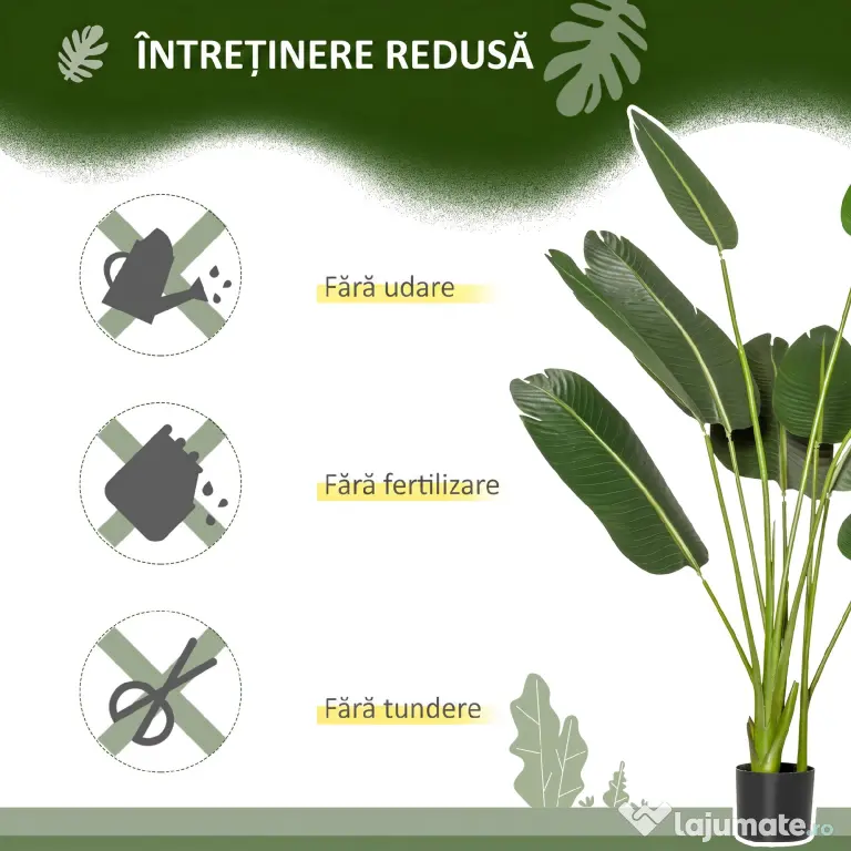 HOMCOM Bananier Artificial 160 cm cu Ghiveci și 10 Frunze Realiste, Plantă Artificială Tropicală pentru Decorațiuni Interioare și Exterioare, Verde