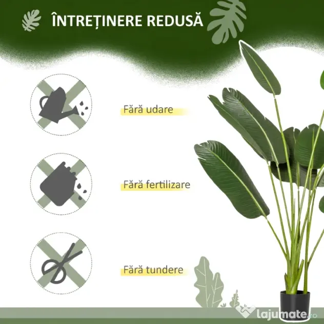 HOMCOM Bananier Artificial 160 cm cu Ghiveci și 10 Frunze Realiste, Plantă Artificială Tropicală pentru Decorațiuni Interioare și Exterioare, Verde