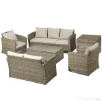 Outsunny Set de mobilier de gradina din ratan de 6 piese, canapea si 2 fotolii tapitate pentru 7 persoane, bej