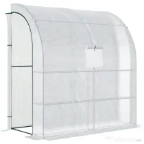 Outsunny 7' x 3' x 7' Outdoor Walk-In Greenhouse, Plant Nursery with Roll-up Windows, PE Cover, and 3 Wire Shelves, White | Aosom Romania