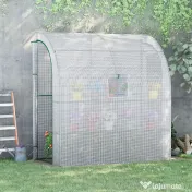 Outsunny 7' x 3' x 7' Outdoor Walk-In Greenhouse, Plant Nursery with Roll-up Windows, PE Cover, and 3 Wire Shelves, White 