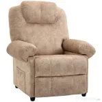 HOMCOM Fotoliu Relax Rabatabil Manual din Material Textil cu Suport pentru Picioare Extensibil și Buzunar Lateral, Bej
