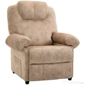HOMCOM Fotoliu Relax Rabatabil Manual din Material Textil cu Suport pentru Picioare Extensibil și Buzunar Lateral, Bej 