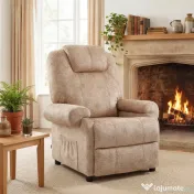 HOMCOM Fotoliu Relax Rabatabil Manual din Material Textil cu Suport pentru Picioare Extensibil și Buzunar Lateral, Bej 