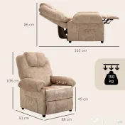 HOMCOM Fotoliu Relax Rabatabil Manual din Material Textil cu Suport pentru Picioare Extensibil și Buzunar Lateral, Bej 