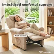 HOMCOM Fotoliu Relax Rabatabil Manual din Material Textil cu Suport pentru Picioare Extensibil și Buzunar Lateral, Bej 