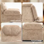 HOMCOM Fotoliu Relax Rabatabil Manual din Material Textil cu Suport pentru Picioare Extensibil și Buzunar Lateral, Bej 