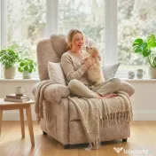 HOMCOM Fotoliu Relax Rabatabil Manual din Material Textil cu Suport pentru Picioare Extensibil și Buzunar Lateral, Bej 