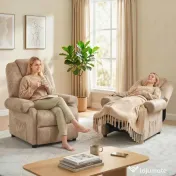 HOMCOM Fotoliu Relax Rabatabil Manual din Material Textil cu Suport pentru Picioare Extensibil și Buzunar Lateral, Bej 
