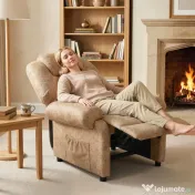 HOMCOM Fotoliu Relax Rabatabil Manual din Material Textil cu Suport pentru Picioare Extensibil și Buzunar Lateral, Bej 