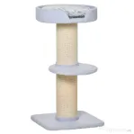 PawHut Ansamblu de joaca pentru pisici cu culcus, perna si tapiterie din plus, stalp din franghie de sisal, 45x45x91cm, albastru deschis