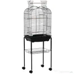 PawHut Colivie pentru păsări cu 3 stinghii, 2 boluri și 2 uși laterale, din oțel, PP și lemn, 46x36x130 cm, negru
