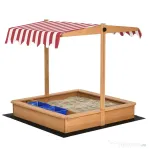 Outsunny Nisipar din Lemn pentru Copii cu Copertina Reglabila in Inaltime, 107.5x107.5x110cm