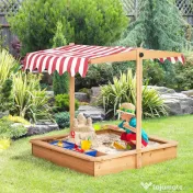 Outsunny Nisipar din Lemn pentru Copii cu Copertina Reglabila in Inaltime, 107.5x107.5x110cm 