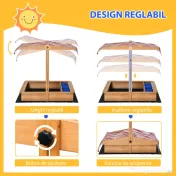 Outsunny Nisipar din Lemn pentru Copii cu Copertina Reglabila in Inaltime, 107.5x107.5x110cm 