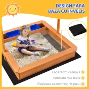 Outsunny Nisipar din Lemn pentru Copii cu Copertina Reglabila in Inaltime, 107.5x107.5x110cm 