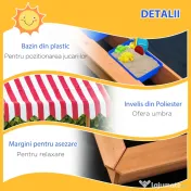 Outsunny Nisipar din Lemn pentru Copii cu Copertina Reglabila in Inaltime, 107.5x107.5x110cm 
