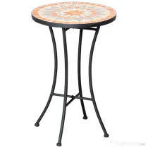 Outsunny Masă Rotundă Laterală Ø35,5cm – Masă de Patio Impermeabilă cu Design Mozaic, Măsuță din Metal pentru Living, Birou, Interior și Exterior – Galben și Gri | Aosom Romania